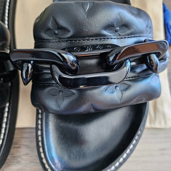 Louis Vuitton Calfskin Embossed Monogram Sunset Flat Comfort Mule 37 Black - Picture 3 of 5